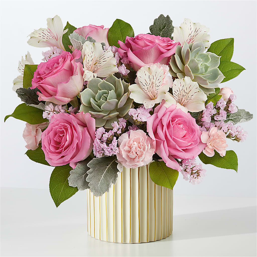 Dusty Rose Bouquet with Ivory Vase – EASTON'S FLOWERS, Mount Vernon IL