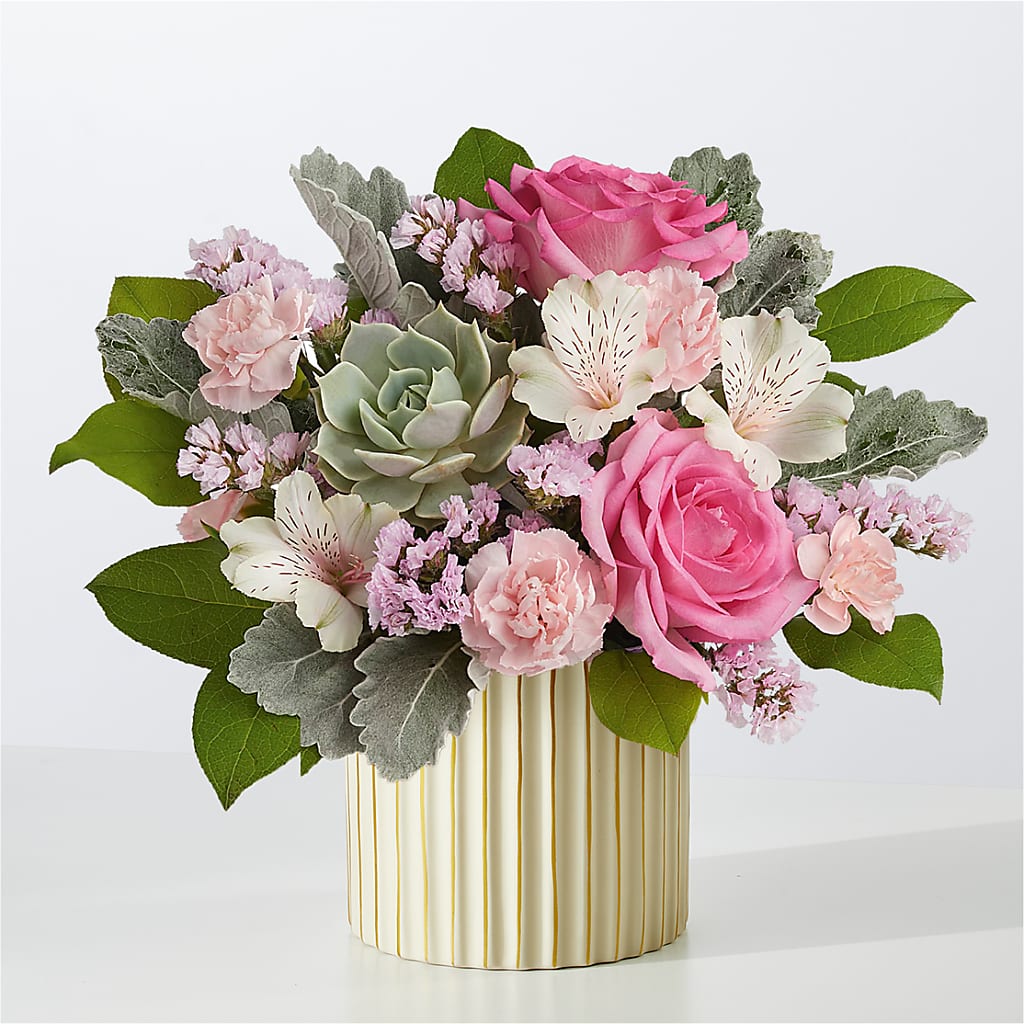 Dusty Rose Bouquet with Ivory Vase – EASTON'S FLOWERS, Mount Vernon IL