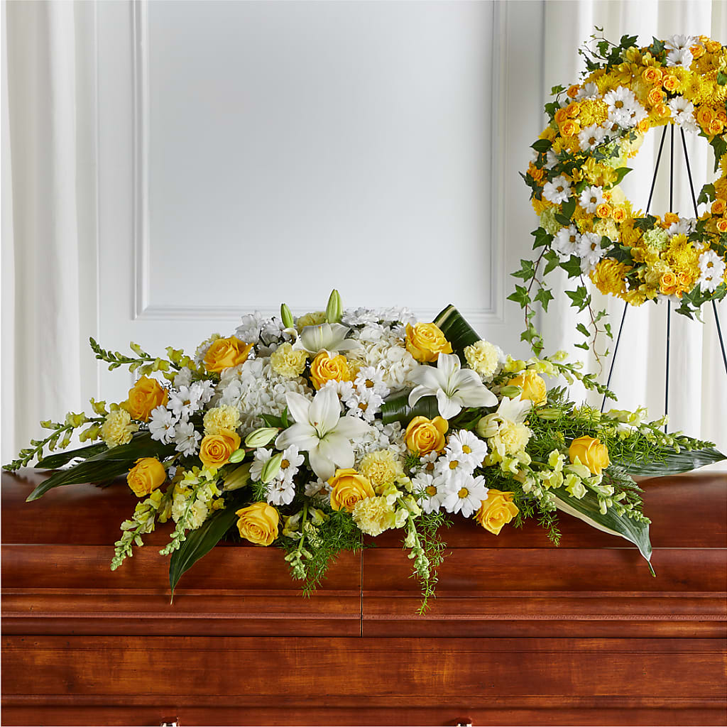 Golden Harmony Casket Spray – EASTON'S FLOWERS, Mount Vernon IL